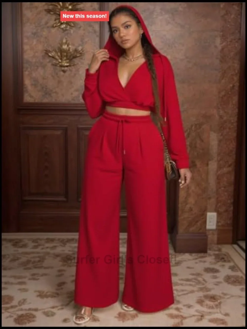 2 Piece Lounge Set Crop Hoodie Wide Leg Sweatpants Tracksuit